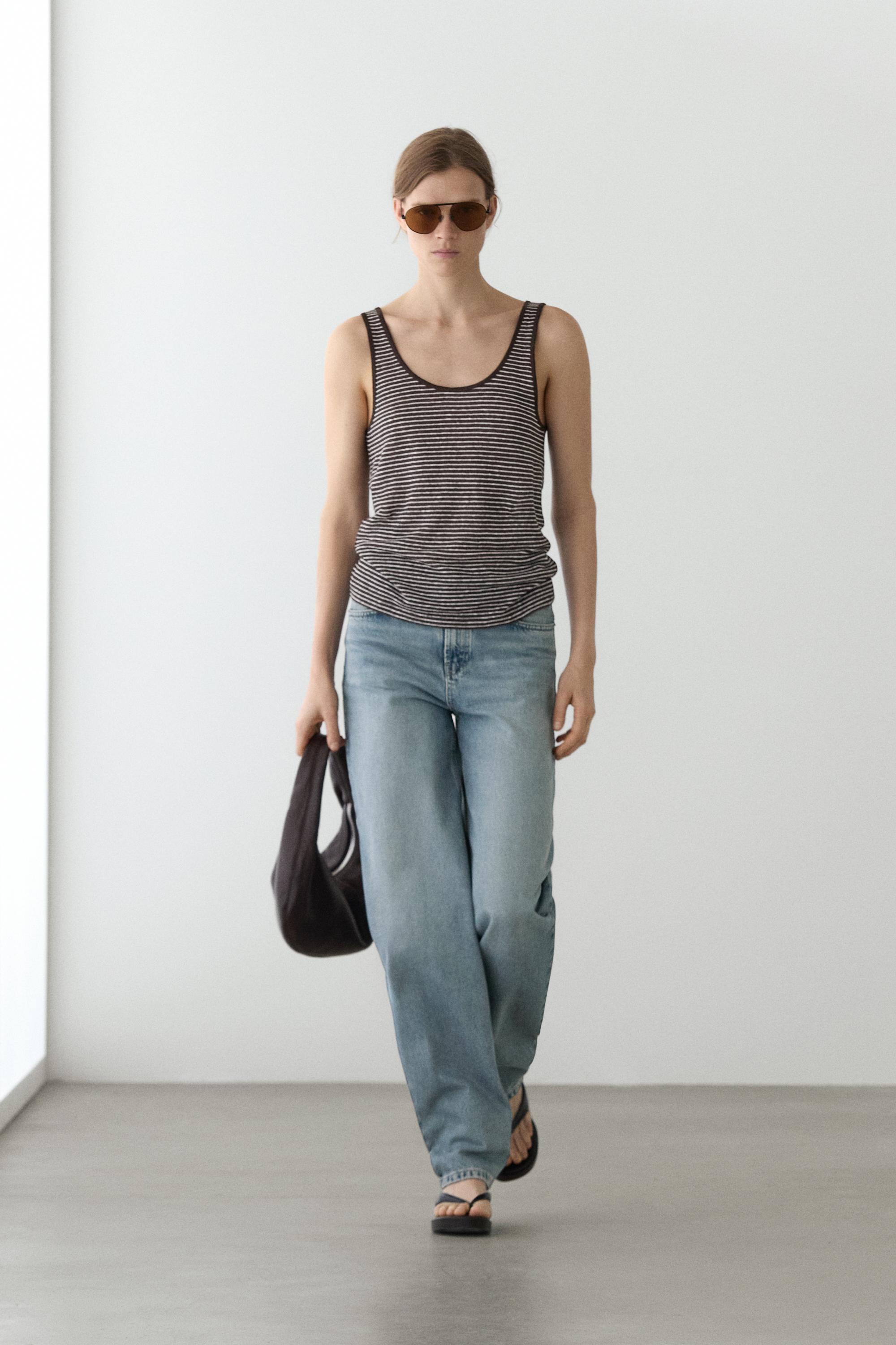 Striped strappy linen top